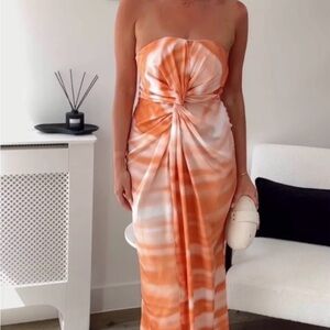 ASOS Strapless Dress in Orange and White